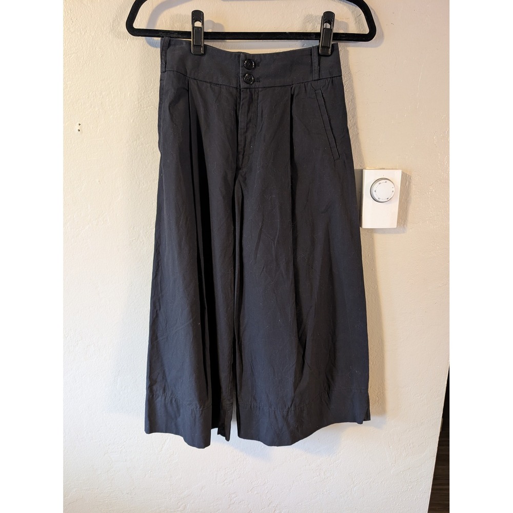 Anthropologie Cropped Wide Leg Black Trouser womens size 0